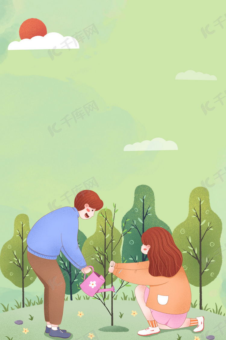 植树节手绘树木绿色卡通背景