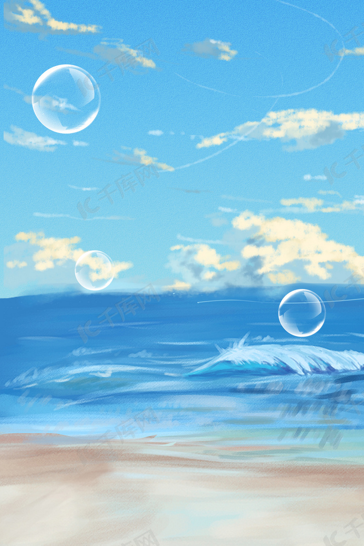 立夏海边蓝色清新气泡