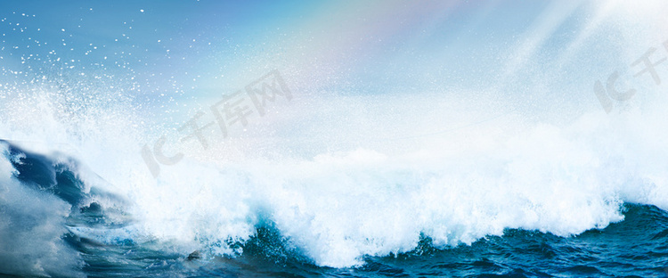 夏日海浪蓝色彩虹背景