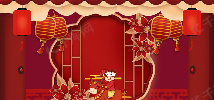 牛年春节中国风喜庆红色背景