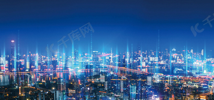 蓝色光效科技城市背景