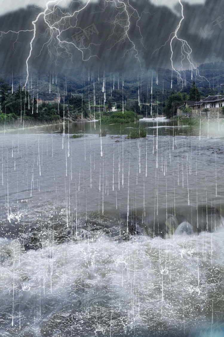 暴雨天抗洪救灾洪水暴发背景