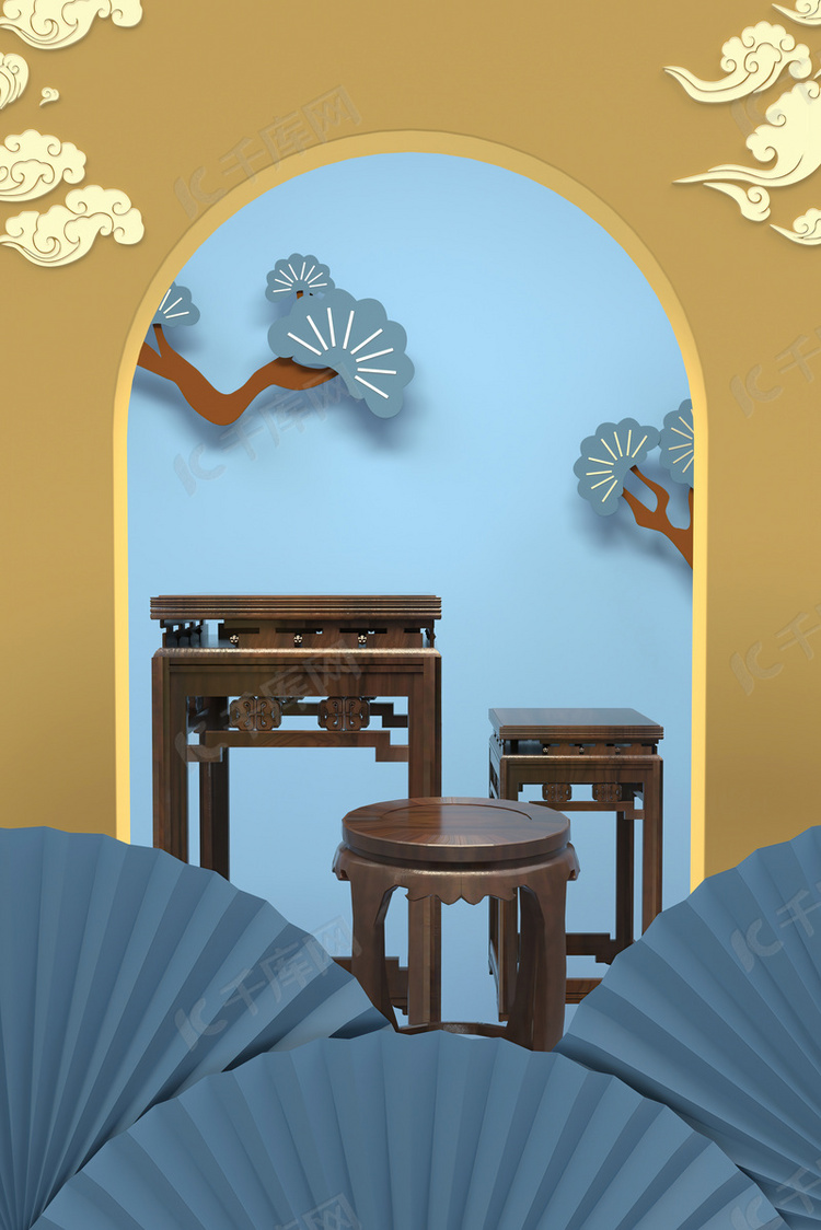 中秋节中国风中秋促销展台c4d