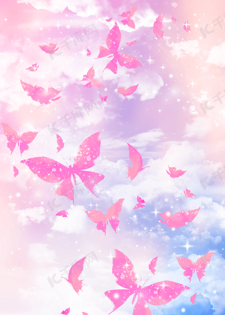 粉色透明蝴蝶光效彩色蝴蝶背景