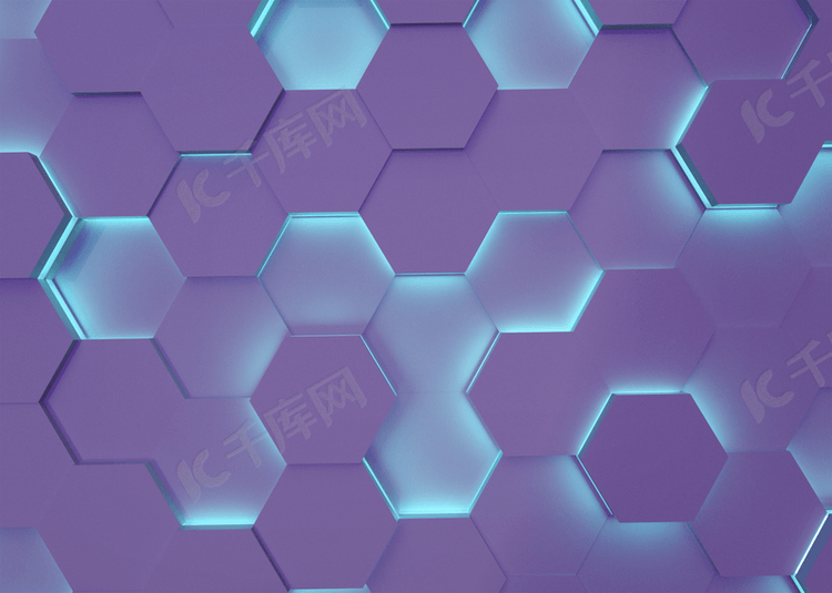 紫色3d立体商务蜂窝蓝色光效背景