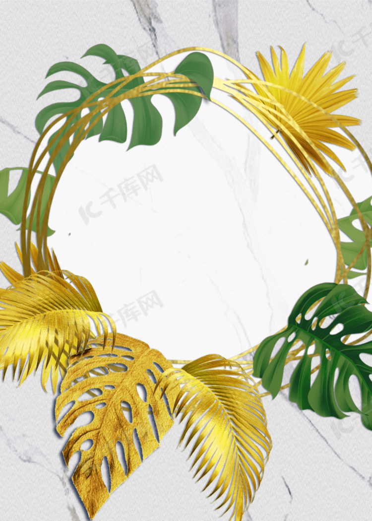 豪华时尚线性框架金色热带植物壁