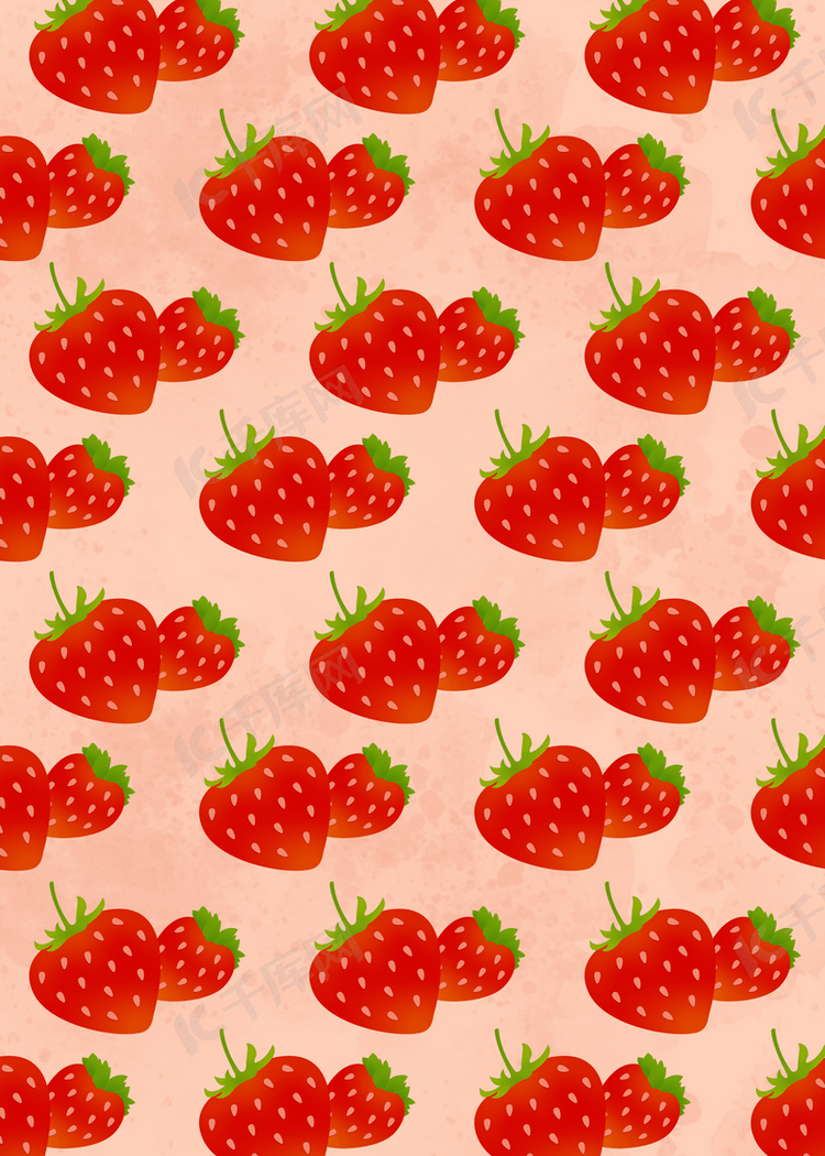 草莓水果平铺红色背景