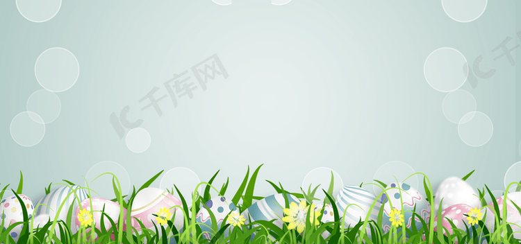 手绘复活节绿草地彩蛋背景