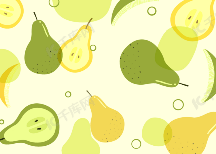 绿色水彩梨水果背景