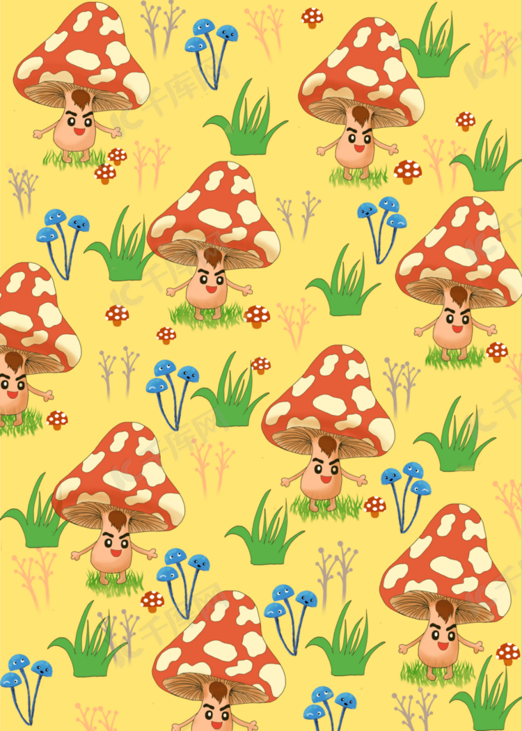 可爱拟人蘑菇卡通背景