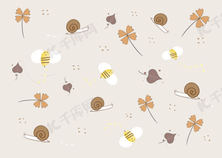 夏季小花和昆虫蜜蜂蜗牛