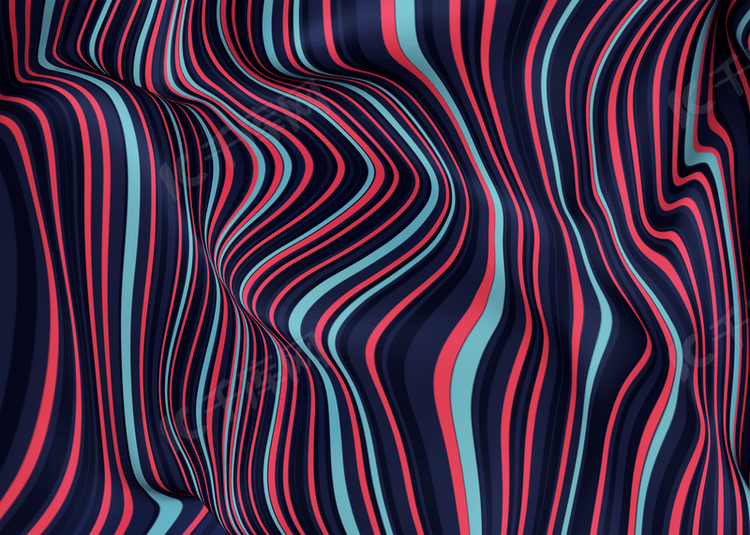 3d立体抽象青红色波浪线条背景