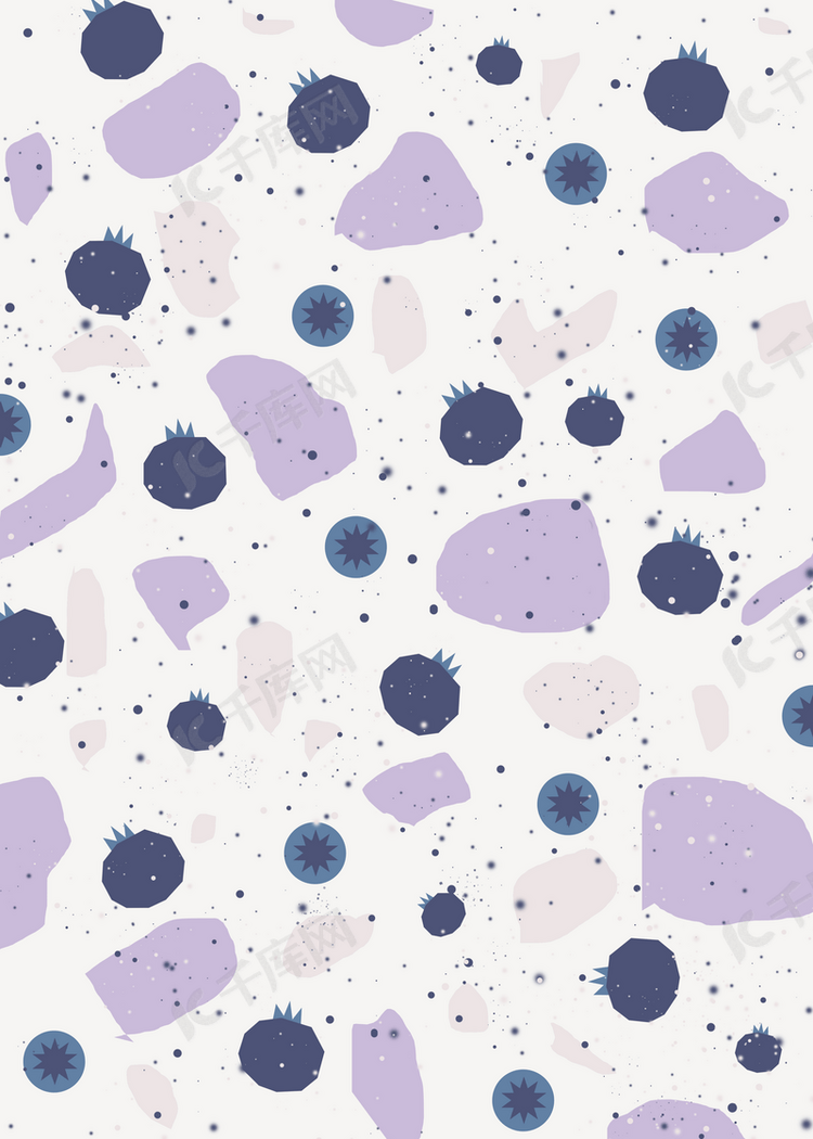 几何抽象水果平铺背景蓝莓