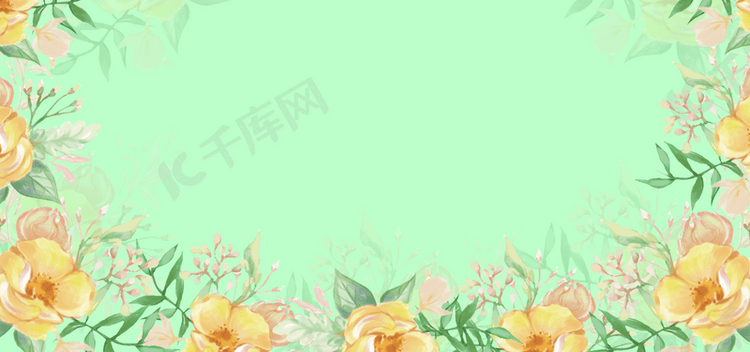 绿底黄花水彩花卉背景