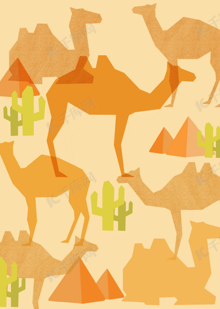 骆驼沙漠仙人掌抽象几何动物背景
