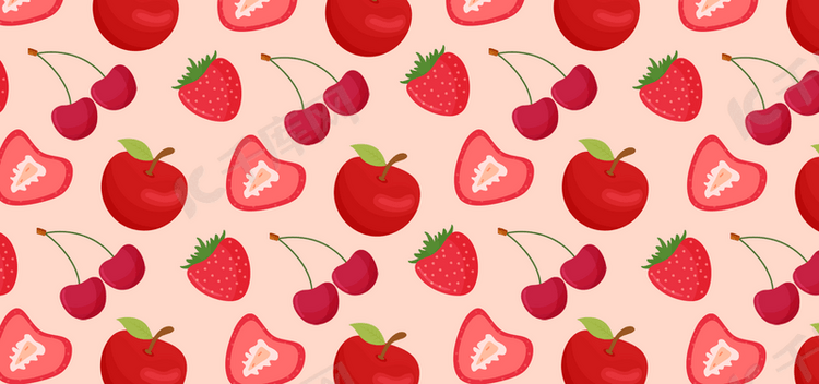 夏季红色水果平铺粉色背景