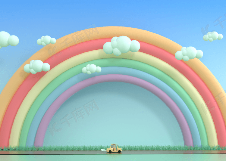 可爱的彩虹背景低膜3d渲染