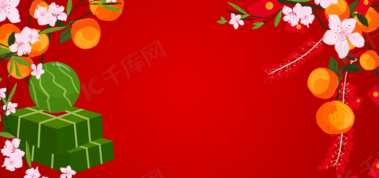 丰收的水果梅花装饰越南春节背景