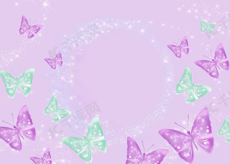 粉色和绿色光效梦幻蝴蝶背景