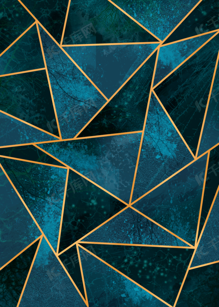 深蓝色大理石纹理金属边框几何图