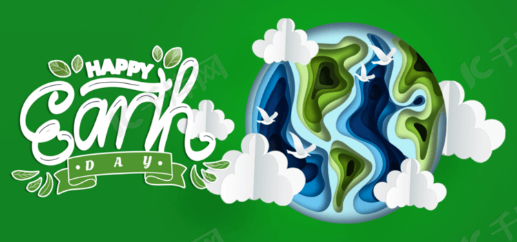 绿色剪纸风格例图世界地球日背景