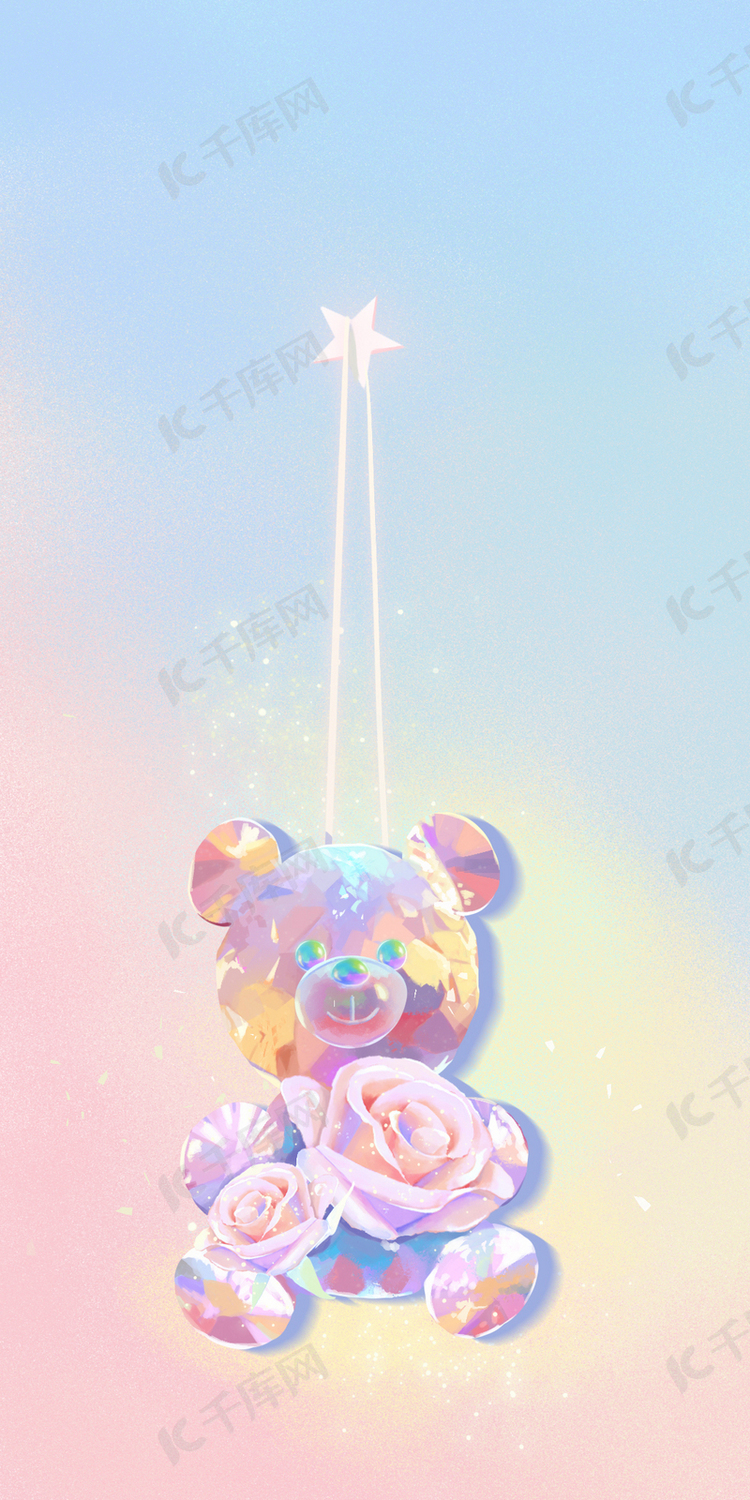 童话水晶小熊多彩挂坠手机壁纸梦幻背景