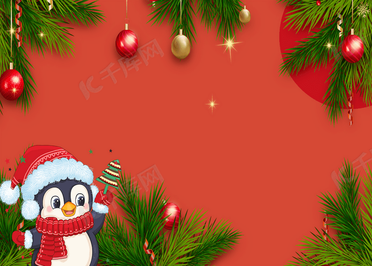 圣诞节可爱企鹅背景装饰