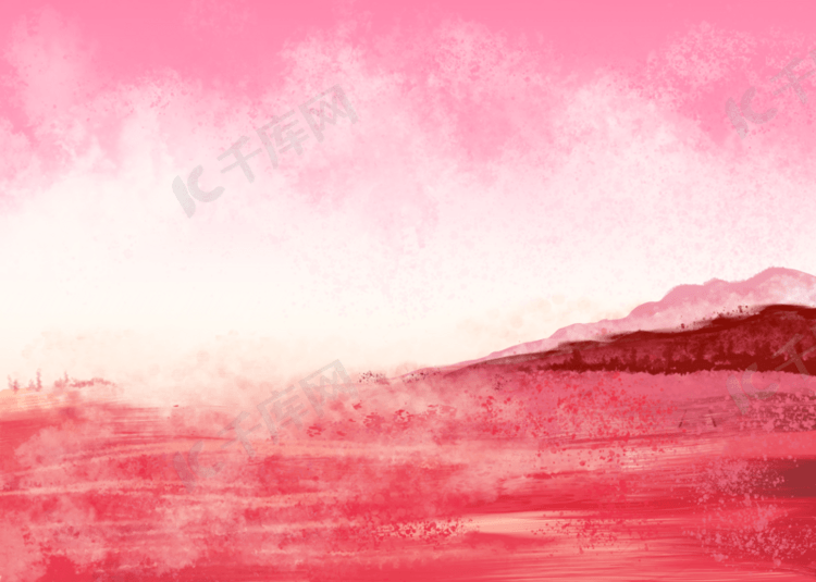 红粉抽象海面渐变水彩背景