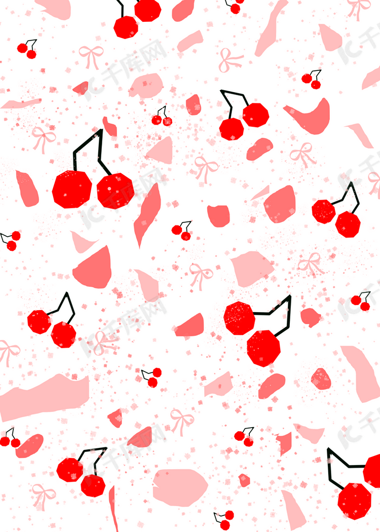 几何抽象水果平铺背景樱桃