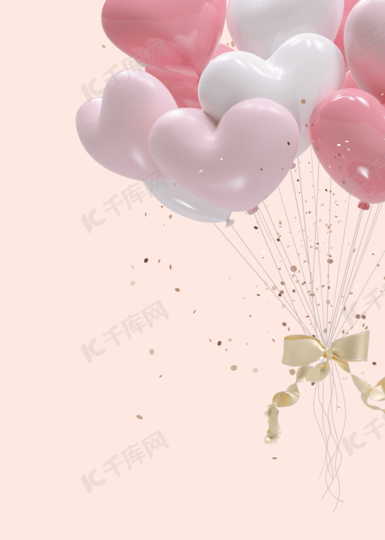 浪漫浅粉色爱心气球背景