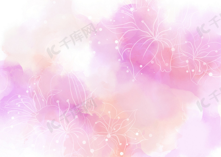 粉紫色婚礼水彩花卉背景