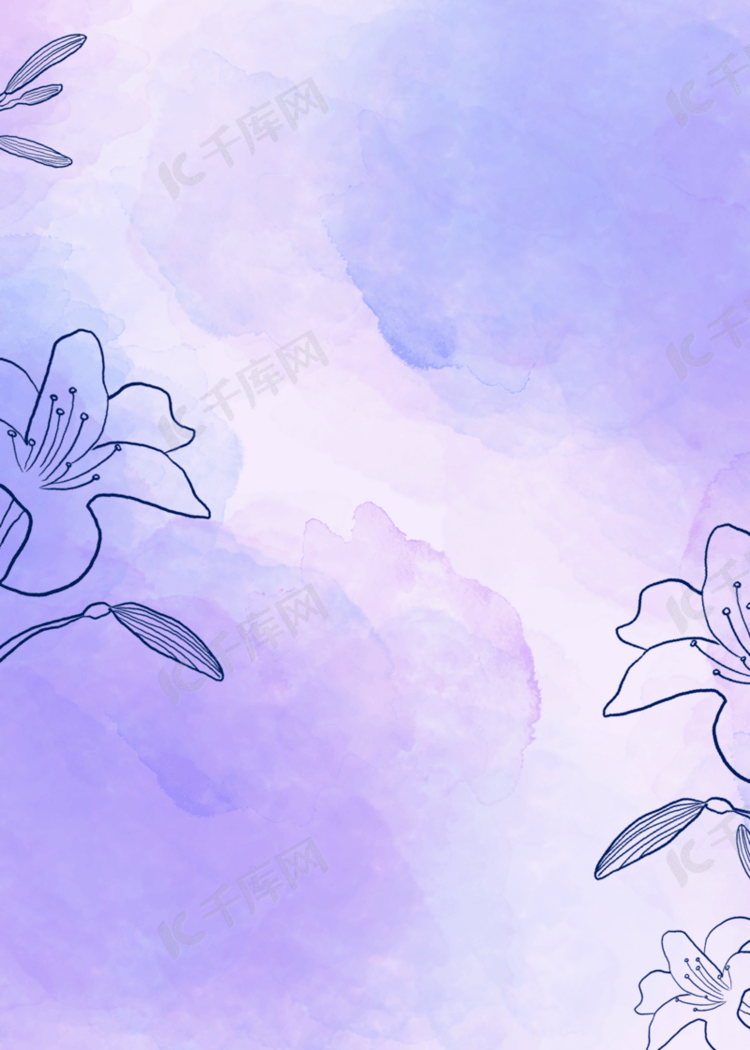 紫色晕染色块浪漫花卉精致背景