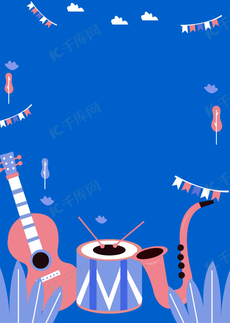 蓝色主题卡通乐器背景