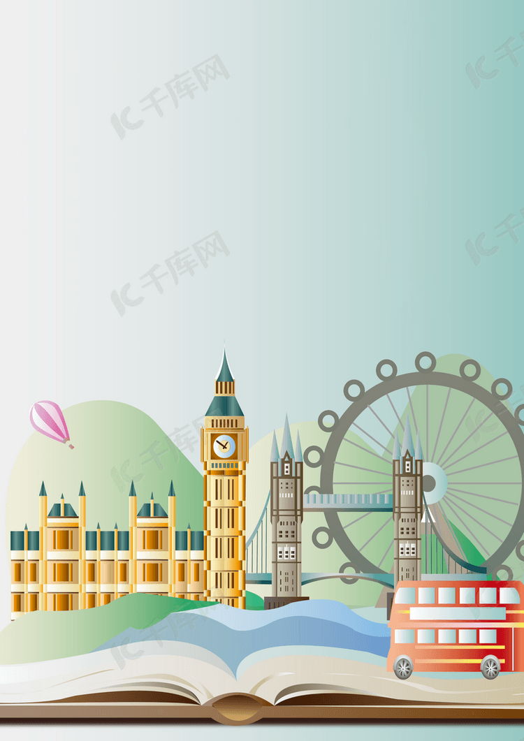 热气球伦敦街景旅行背景