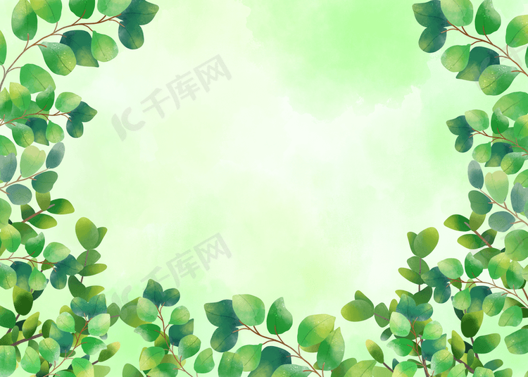 水彩尤加利叶植物绿色创意背景