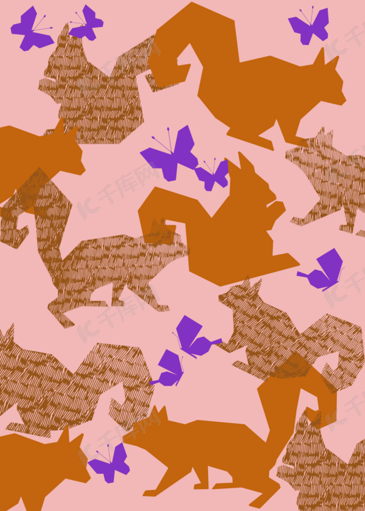 松鼠蝴蝶抽象几何动物背景