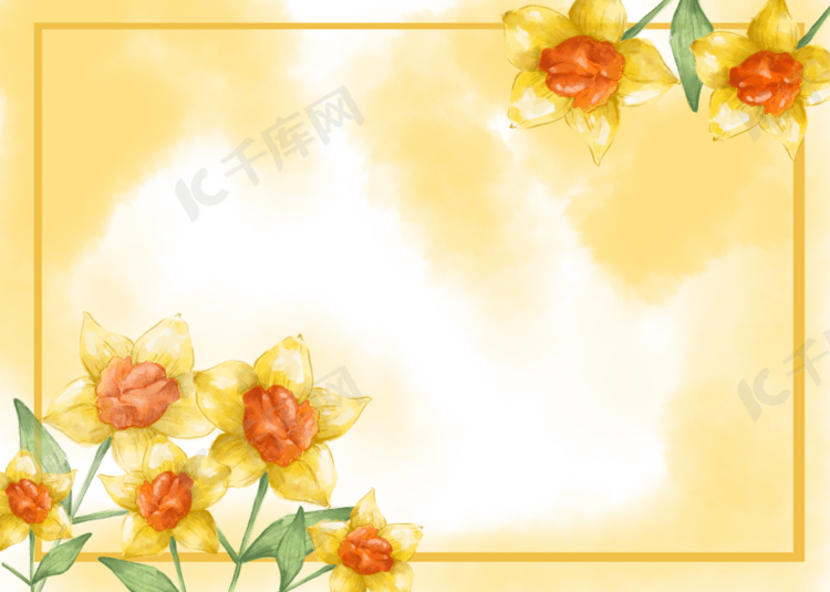 黄色花卉植物水彩背景