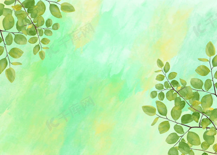 水彩尤加利叶植物黄绿色背景