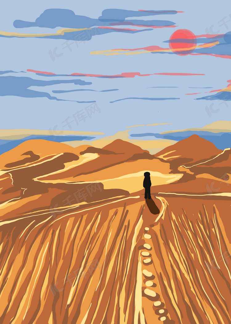 流动黄色沙漠落日