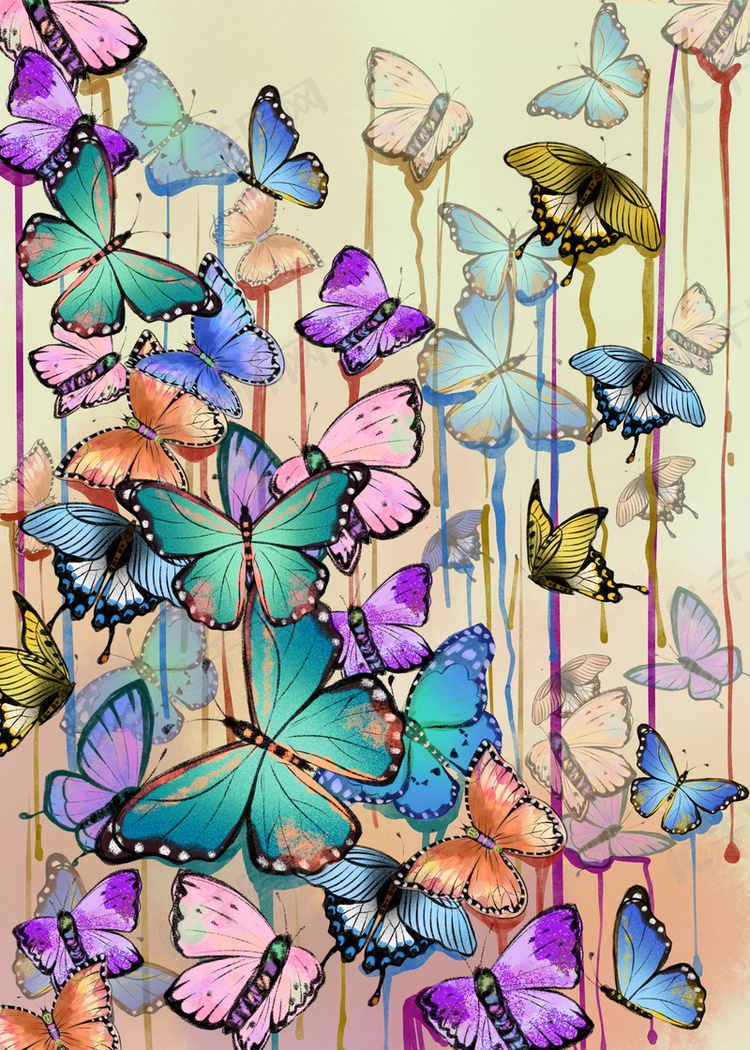 水彩蝴蝶颜料艺术涂鸦