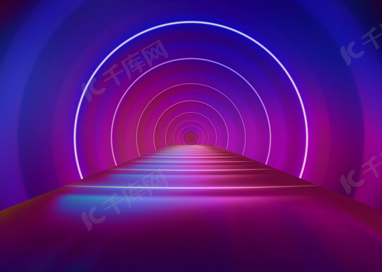 抽象几何霓虹光效渐变光圈隧道