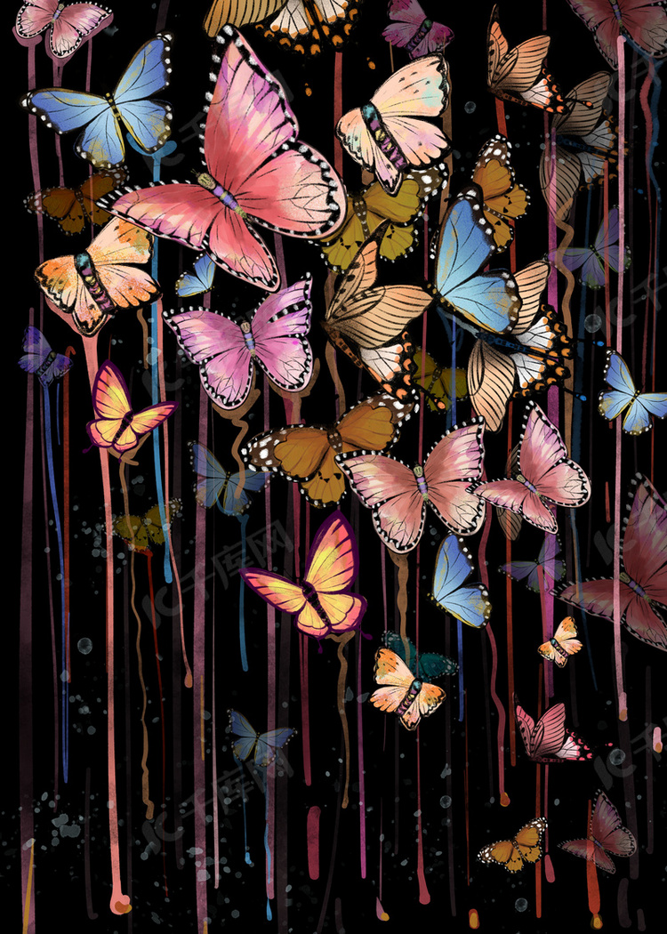 水彩颜料涂鸦艺术背景蝴蝶