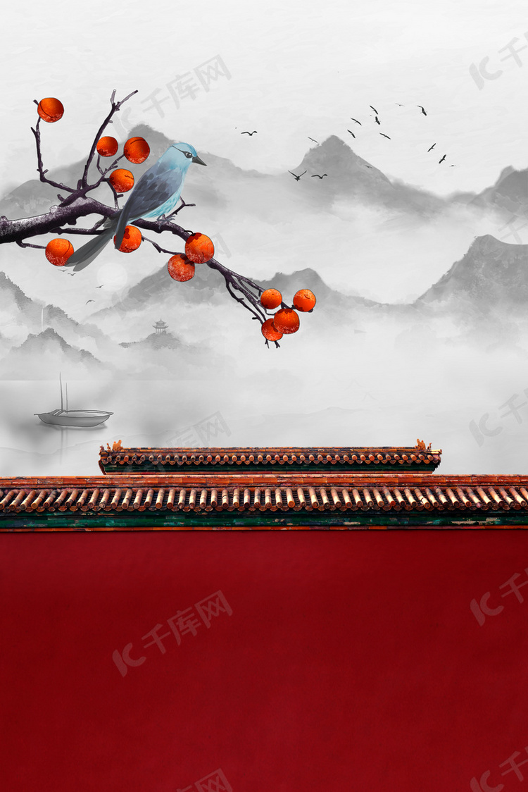 寒露山红色中国风背景