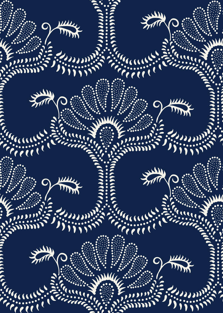 无缝靛蓝染料木刻印花佩斯利锦缎图案印度传统的东方装饰品点缀着鲜花