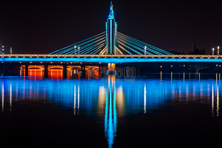 通州运河玉带河大桥夜景摄影图