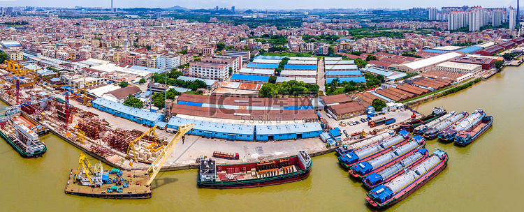 全景航拍珠江货运码头工业园摄影