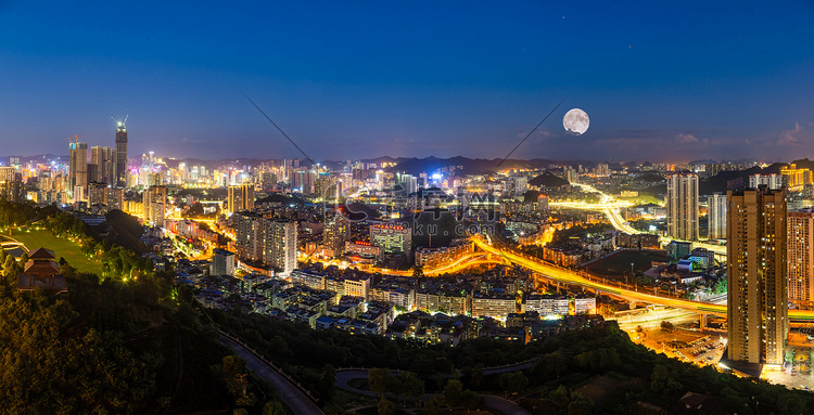 中秋城市都市夜景月亮摄影图