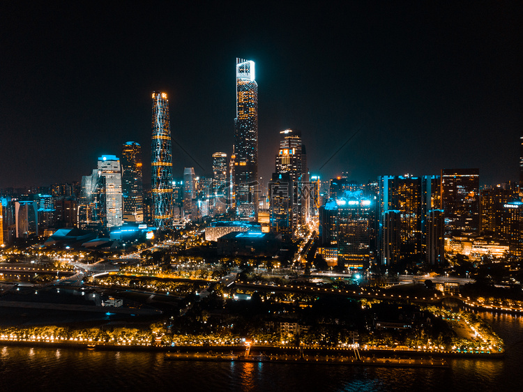 航拍广州CBD夜景风光摄影图