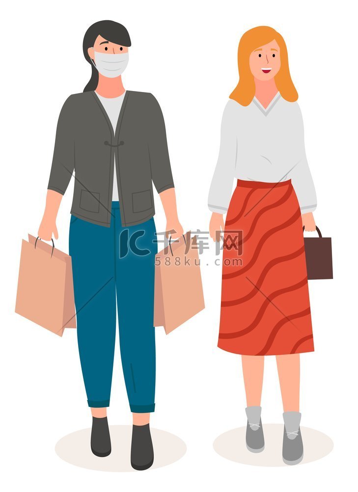 两个微笑的年轻女人带着购物纸袋