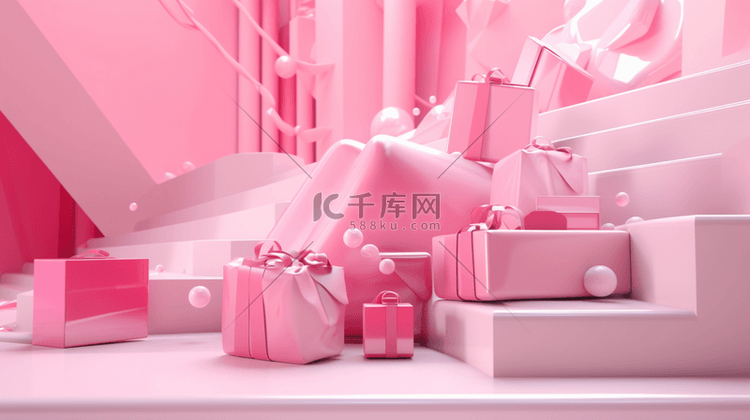 粉色3D立体电商展台